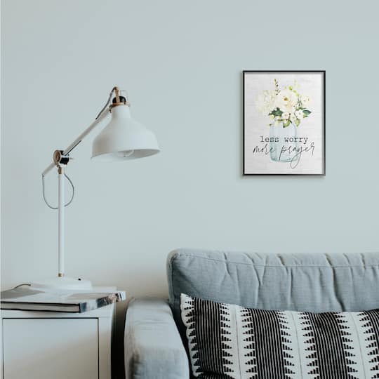Stupell Industries Less Worry More Prayer Floral Bouquet Wall Accent with Black Frame